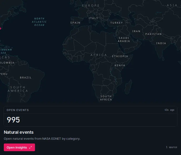 A collapsed Insight Container: mini map, one KPI, a short narrative and the Open insights button.