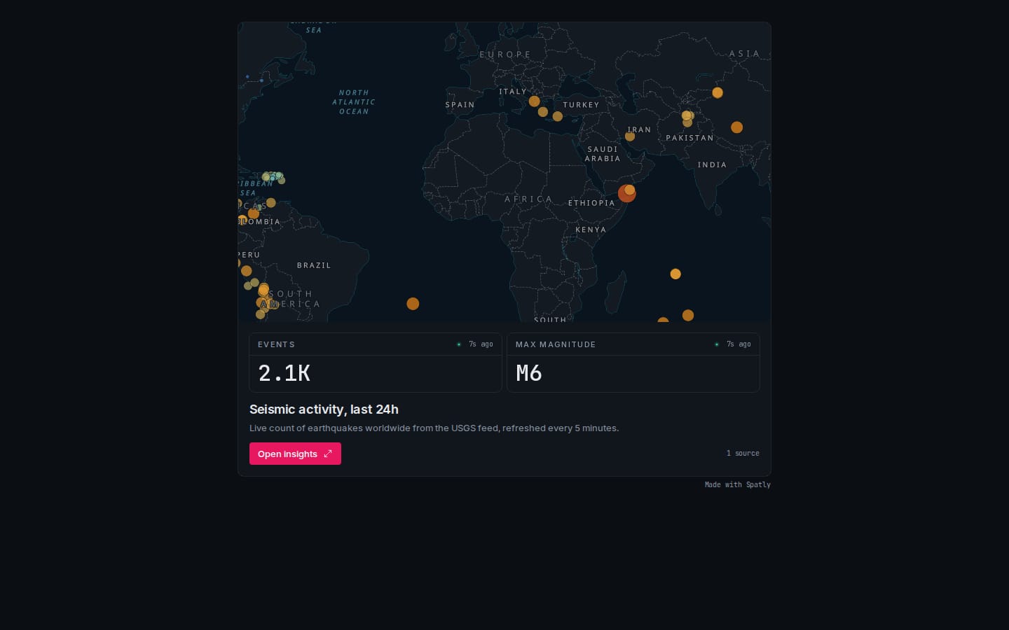 Seismic activity: live insight card